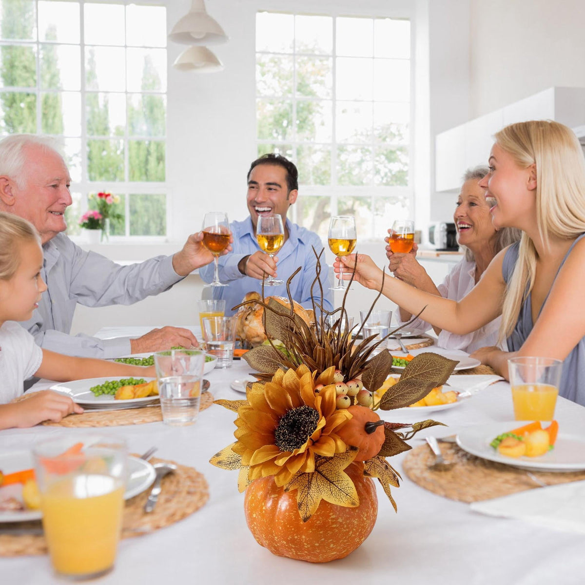 Pumpkin Decor with Artificial Flower Sunflowers Fall Decorations for Home Tabletop Kitchen Party Thanksgiving Harvest