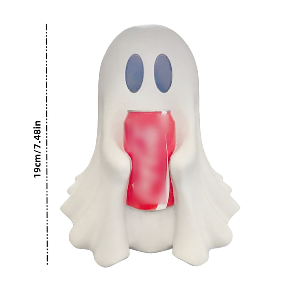 Halloween Ghost Figurine, Resin Lighted Ghost Ornament with Pumpkin Lantern & Beverage Cup, Tabletop Halloween Indoor Decor