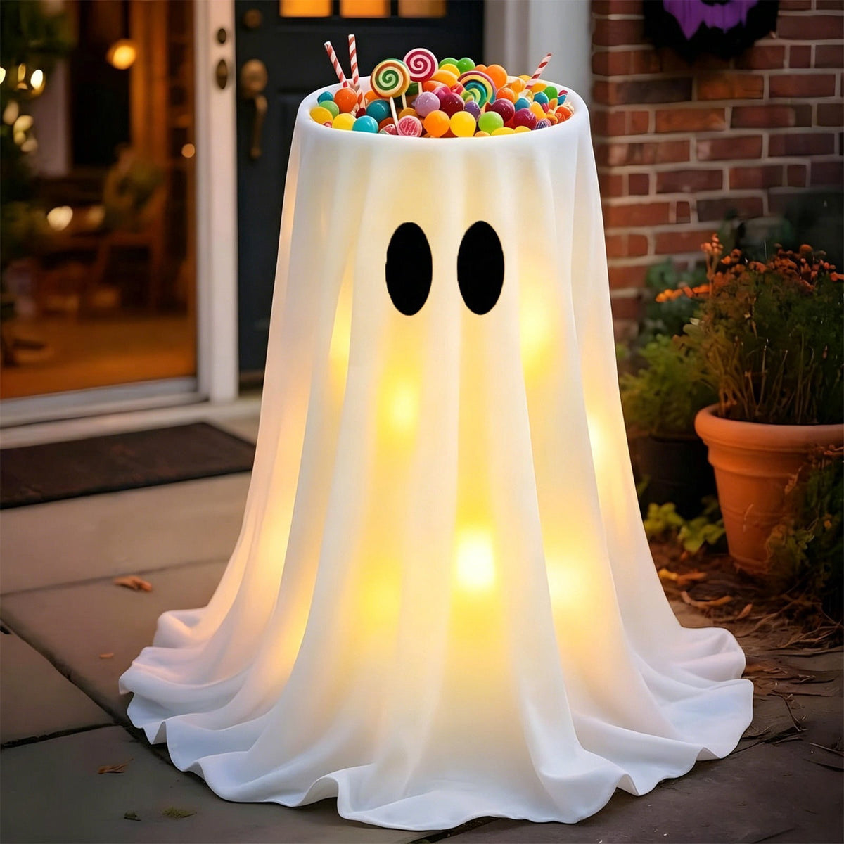 Halloween Ghost Candy Bowl Large Light Up Floor Stand with Remote Control for Halloween Party Treat Display and Trick Or Treat Setup