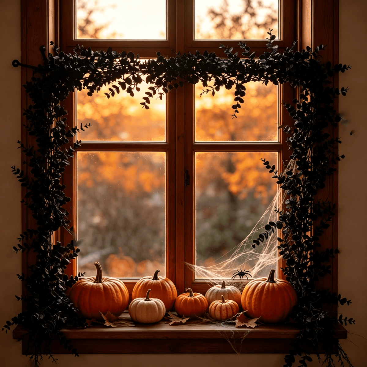 68 Inch Black Halloween Garland, Fall Artificial Vine, Thanksgiving Wall Decor for Home Mantel