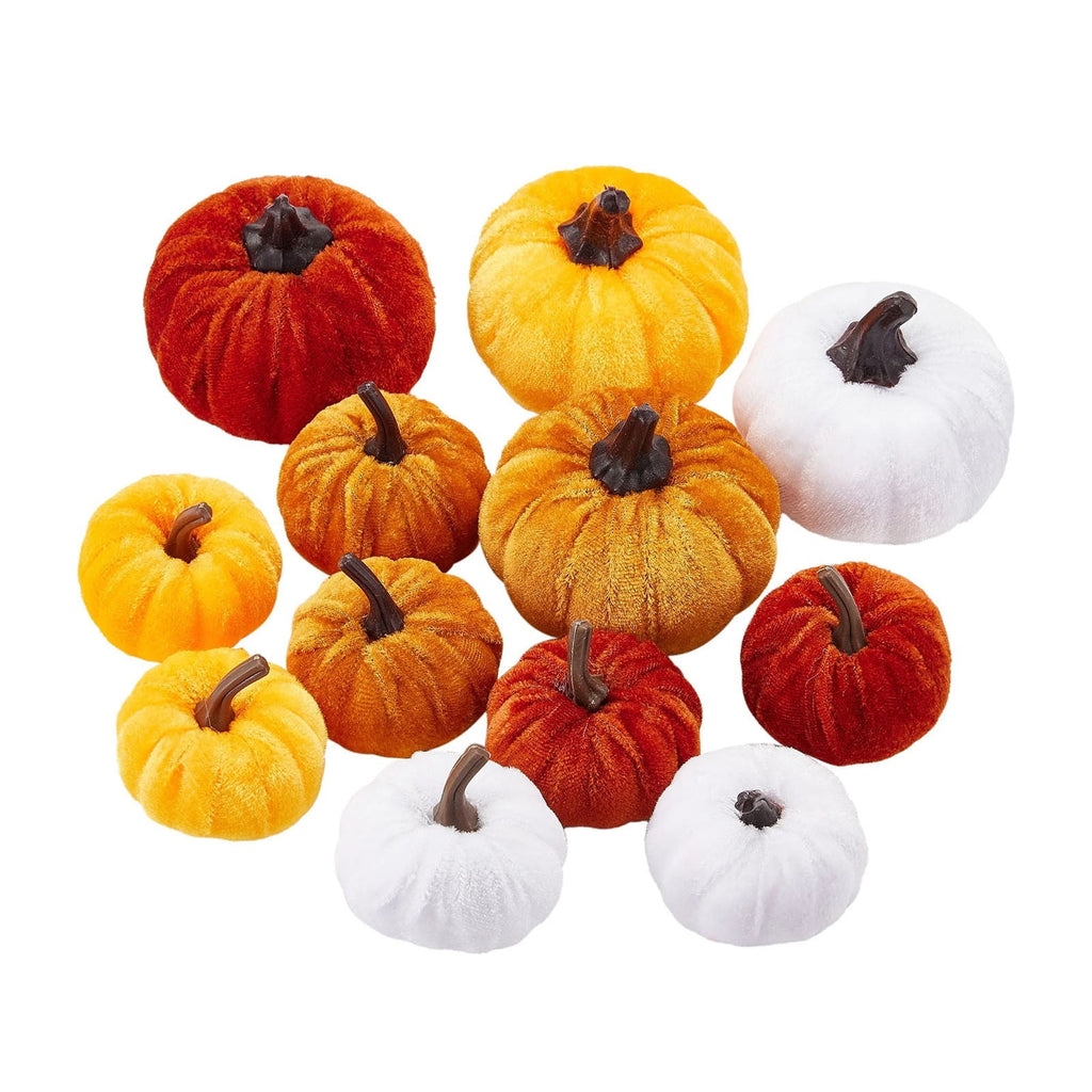 Bazyrey Velvet Pumpkins Fake Mini Pumpkin,Halloween Decor 12pcs Artificial Fake Velvet Pumpkins Decoration for Fall(Blue+White),Happy Halloween Thanks Giving Day Autumn Decorations