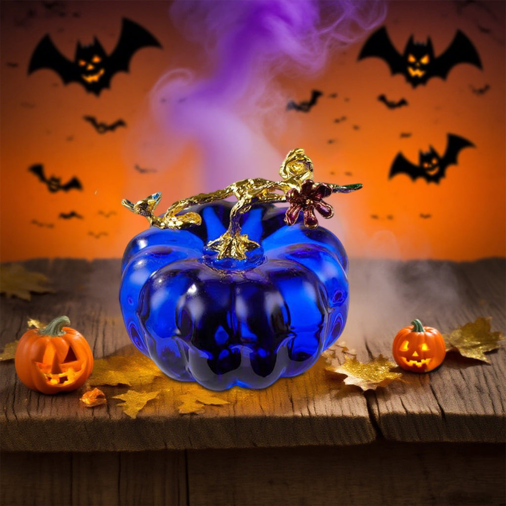 Crystal Pumpkin Figurine, Glass Pumpkin Sculpture Collectible Thanksgiving Decor, Desktop Decoration for Halloween Home Garden Party Decor, Blue