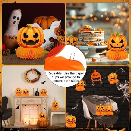Faccito 9 Pcs Halloween Pumpkin Honeycomb Centerpieces Table Decorations