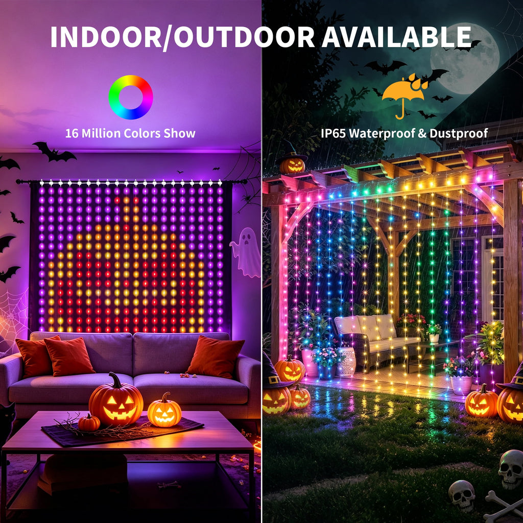 SuperRGB Smart Curtain Lights,400 LED 9.8ft x 9.8ft APP & Remote Control Color Changing RGB Dynamic DIY Fairy String Lights for Bedroom Backdrop Wall Window Decor