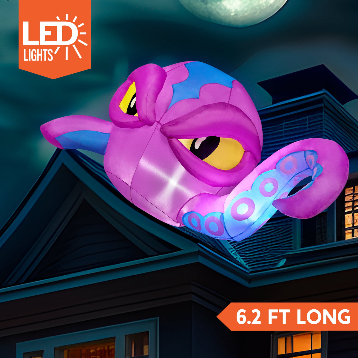 Joyfy 4 FT Halloween Inflatable Purple Octupos Head with Tentacles Broke Out from Window with Built-in LED Blow Up Inflatable for Window Decoration Yard Garden Lawn Decor