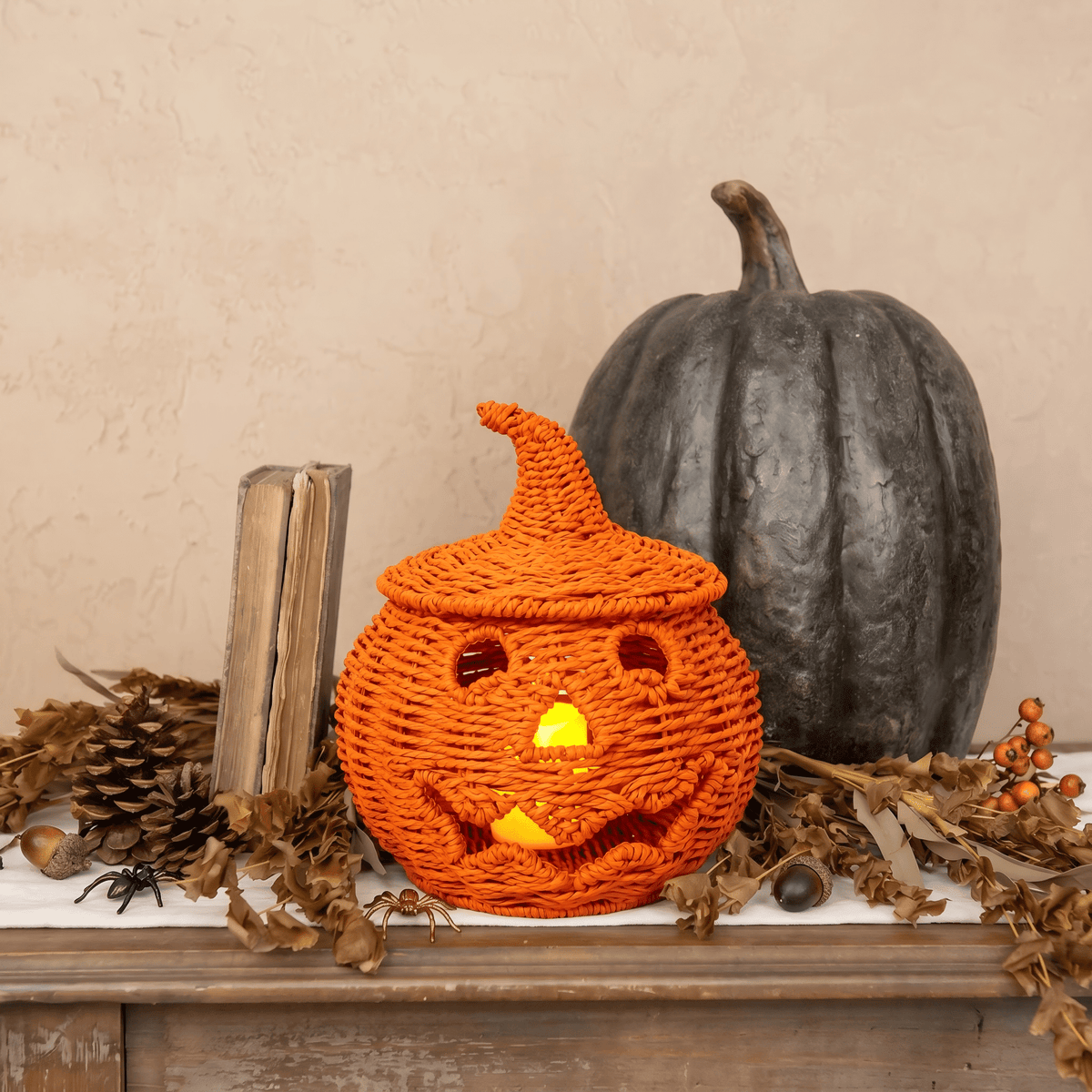 Guvpev 12" Handcrafted Woven Ghost - White Faux Rattan & Metal Ghost Figurine, Halloween Spooky Table Centerpiece & Fall Porch Decor for Indoor Outdoor