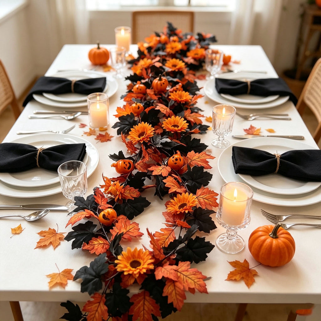 Halloween Pumpkin Garland - 68" Fall Leaf Decor for Mantle, Staircase & Porch, Outdoor/Indoor Autumn Thanksgiving Party Decoration (Multicolor)