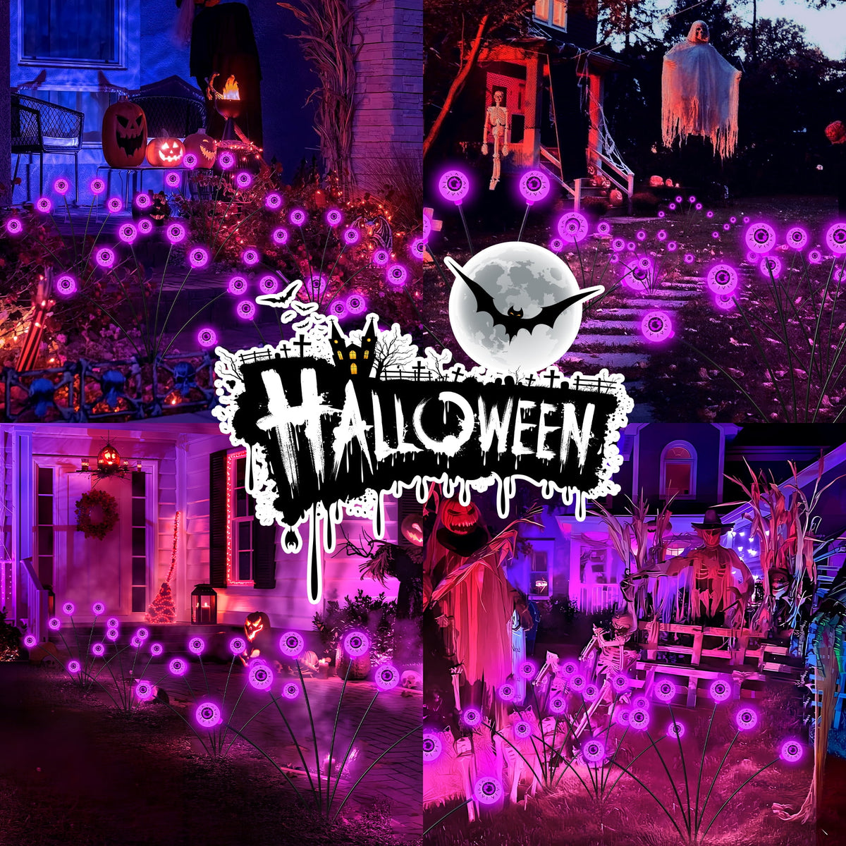DAYBETTER Halloween Solar Outdoor Lights, 4 Pack LED Eyeball Swaying Firefly Lights, 8 Lighting Modes, Waterproof Outdoor Lights for Lawn, Party, Halloween Deco