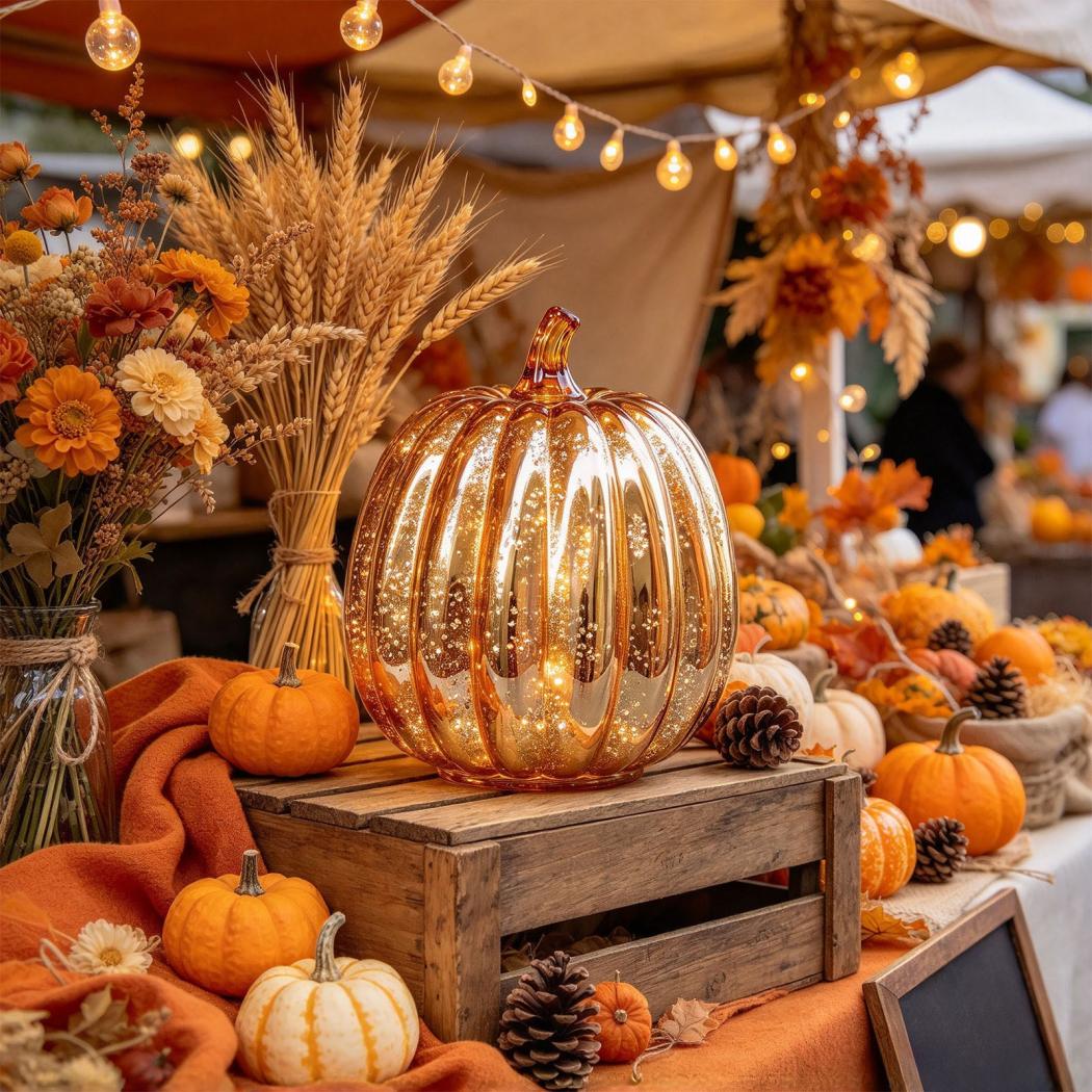Fall Mercury Glass Light up Pumpkin Decor Fall Decoration for Home Thanksgiving Lamps for Festive Decoration Halloween Decorations Starry Night Pumpkins Tabletop Centerpiece Fall Home Decor