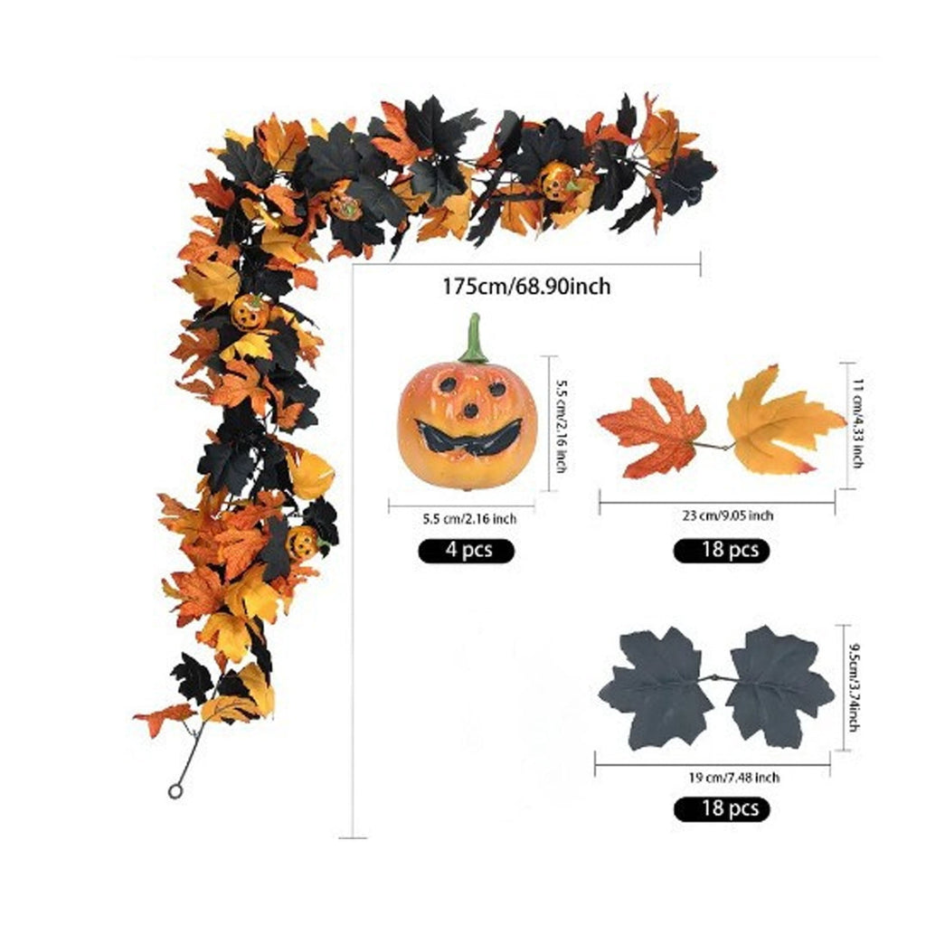 Halloween Pumpkin Garland - 68" Fall Leaf Decor for Mantle, Staircase & Porch, Outdoor/Indoor Autumn Thanksgiving Party Decoration (Multicolor)