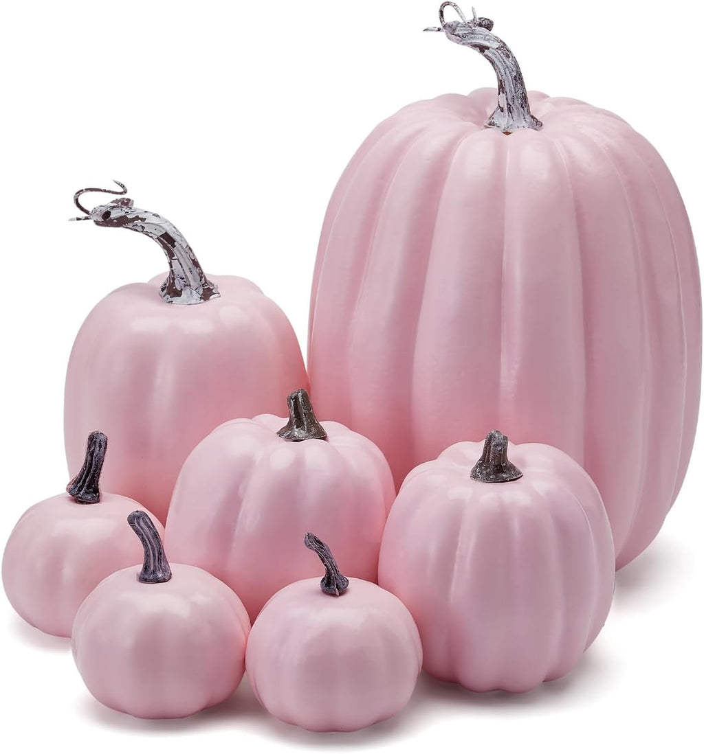7Pcs Artificial Pumpkins Fall Decoration Assorted Faux Pumpkin Cute Foam Pumpkins for Home Outside Halloween Decorating