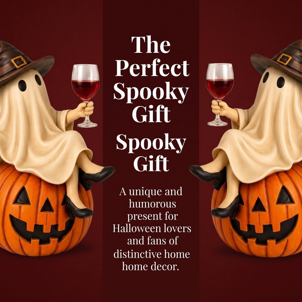 Ghost Decor, Halloween Figurines, Ghost Drinking Coffee Figurine, Witch on Pumpkin, Wine Glass, Spooky Home Accent