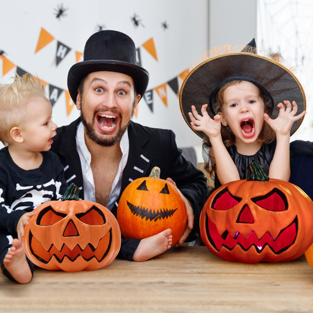 BinKFF Plastic Jack O Lantern Pumpkins Halloween Light up Pumpkin Outdoor Indoor Battery Operated Lighted Pumpkin with Spooky Face Halloween Pumpkins Decorations Party Favor Gifts