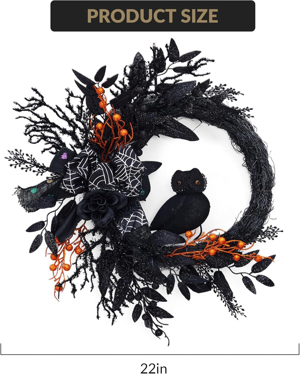 Lumiparty 20" Halloween Wreath, for Front Door, Natural Vine Base, Artificial Roses, for Holiday Decoration