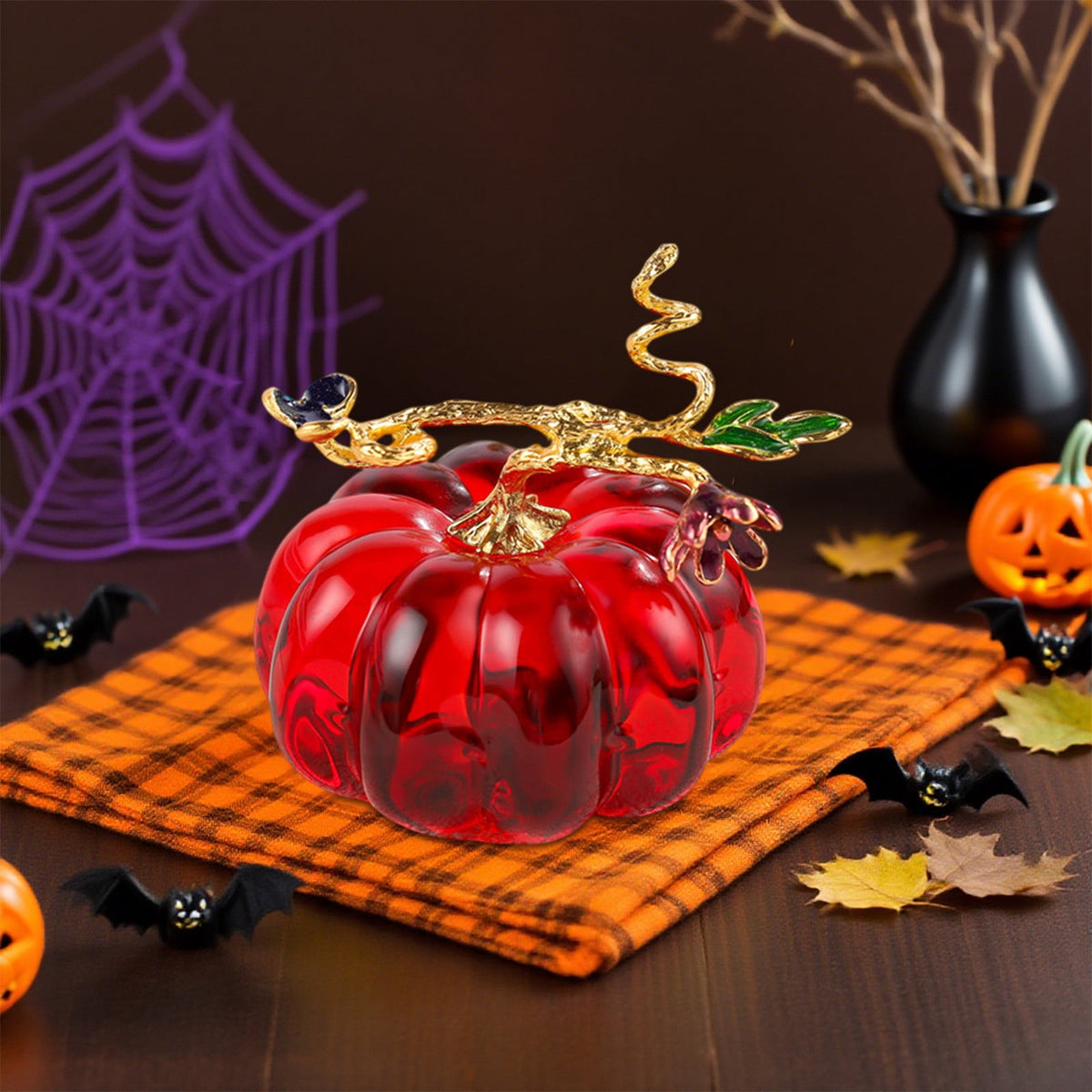 Crystal Pumpkin Figurine, Glass Pumpkin Sculpture Collectible Thanksgiving Decor, Desktop Decoration for Halloween Home Garden Party Decor, Blue