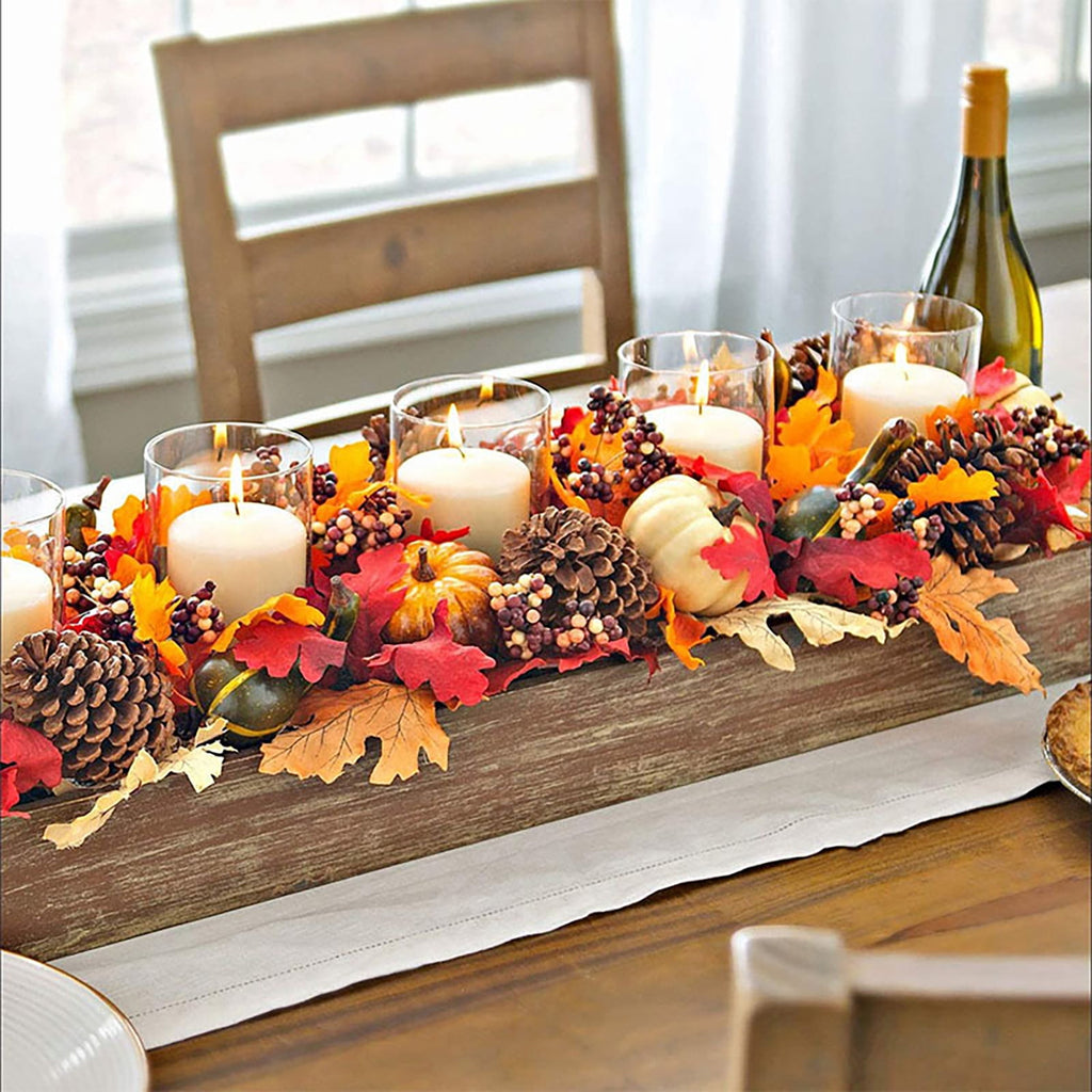 50PC Fall Artificial Pumpkin Decoration Set, Simulation Pumpkin Decor with Pinecone, Maple Leaf and Gourd, Fake Pumpkin Fall Table Decor, Thanksgiving Table Centerpieces for Wedding Party