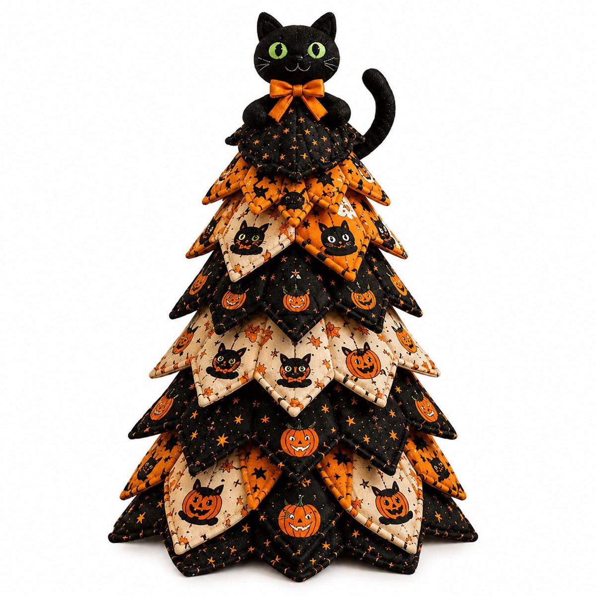 Halloween Fabric Trees - 11.8" DIY Halloween Quilted Fabric Tree Kit, Black Cat Pumpkin Witch Design, Sewing Patchwork Ghost Trees Holiday Table Mantel Decor, Handmade Gift for Craft Lovers