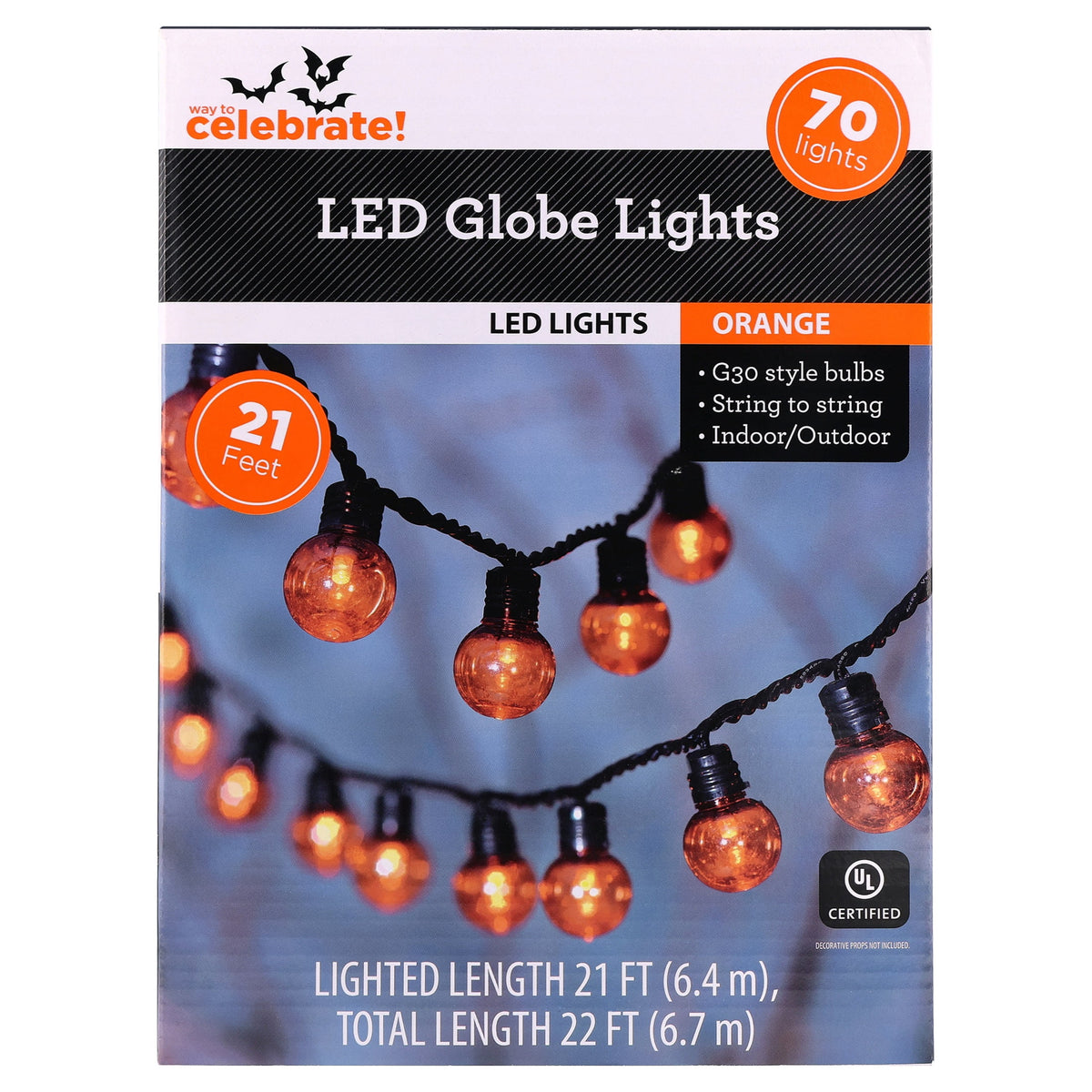 Indoor/Outdoor 70-Count LED G30 Globe String Lights, Multicolor, 21', Halloween by Way To Celebrate