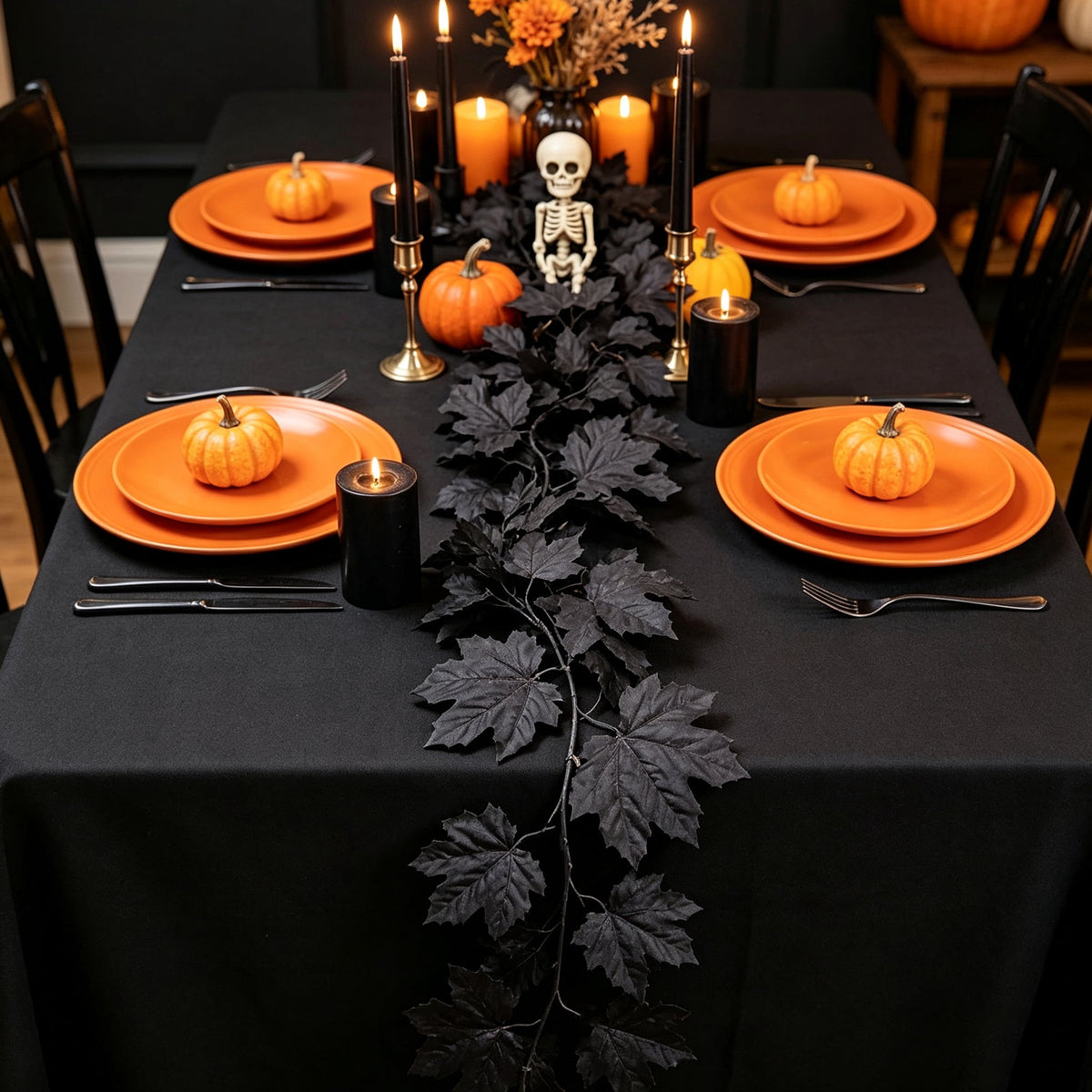 Halloween Black Garland with LED Lights 70.87 Inch Gothic Foliage for Mantel Stair Halloween Party Home Indoor Decor