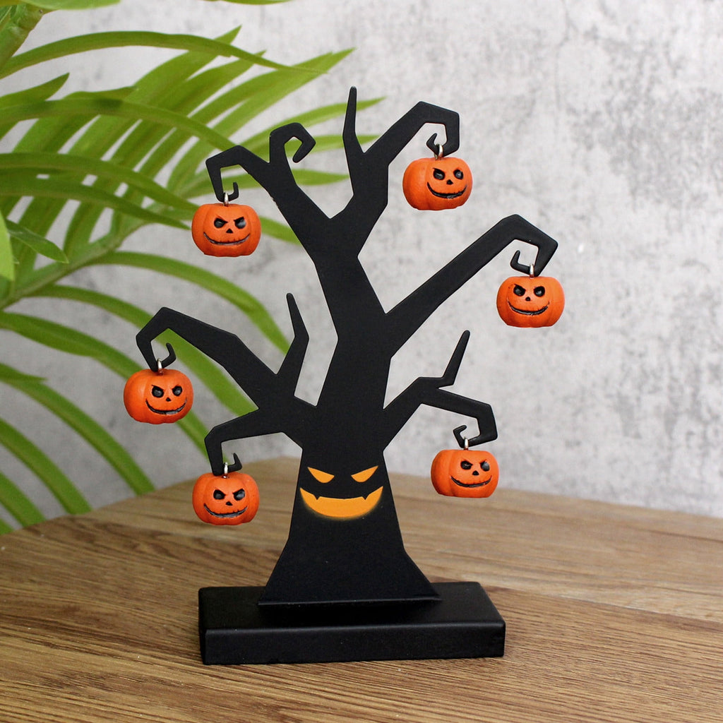 Blueek Halloween Indoor Decor, MiNi Halloween Tree with 6 Pumpkin Ornaments, Halloween Decorations Black Tree for Indoor Home Desk Table
