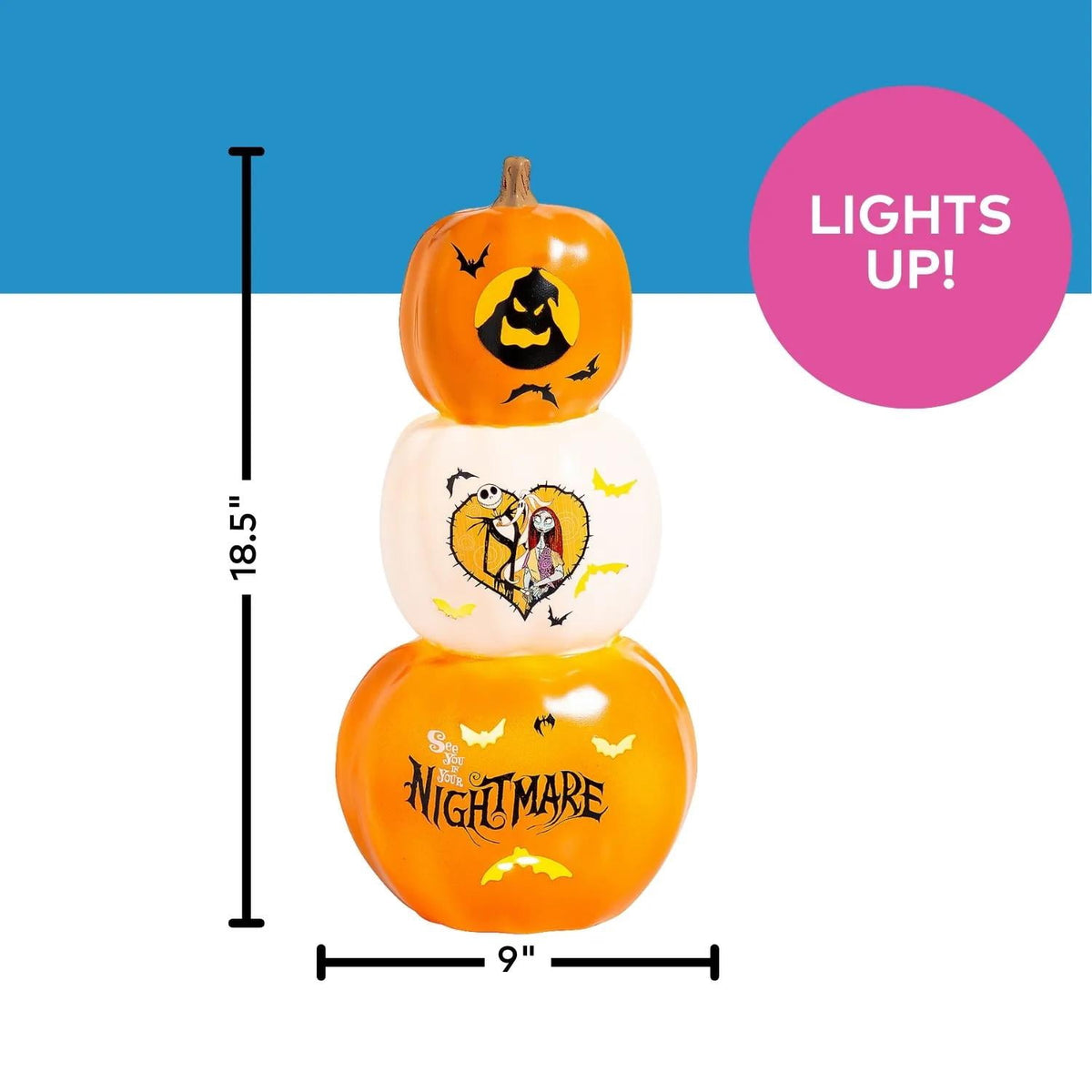 Seasons 18 in The Nightmare Before Christmas Light-Up Stacked Pumpkins Tabletop Decoration - Orange
