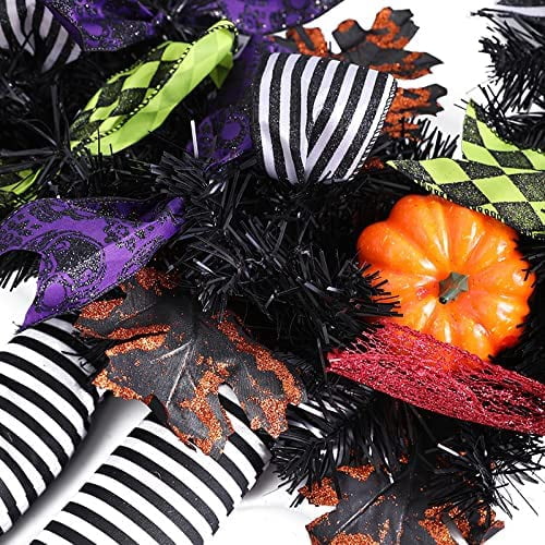 Onedor Happy Halloween Wreath 39 Inch Witch Hat Legs Pumpkin Door Decorations Artificial Handmade Wreath for Front Door or Indoor Wall Decor
