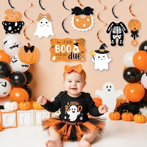 20 Piece Halloween Baby Shower Hanging Swirls Orange Ghost Pumpkin Decorations