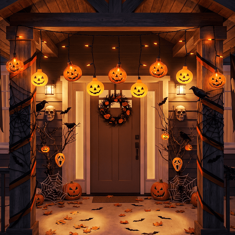 7Ft Halloween Pumpkin String Lights, Halloween Decorations Lights with 10 LED Colorful Pumpkin Lights 15 Orange Bulbs, Hanging Fairy Lights for Outdoor Curtain Garden Porch Bar Party Bedroom Decor