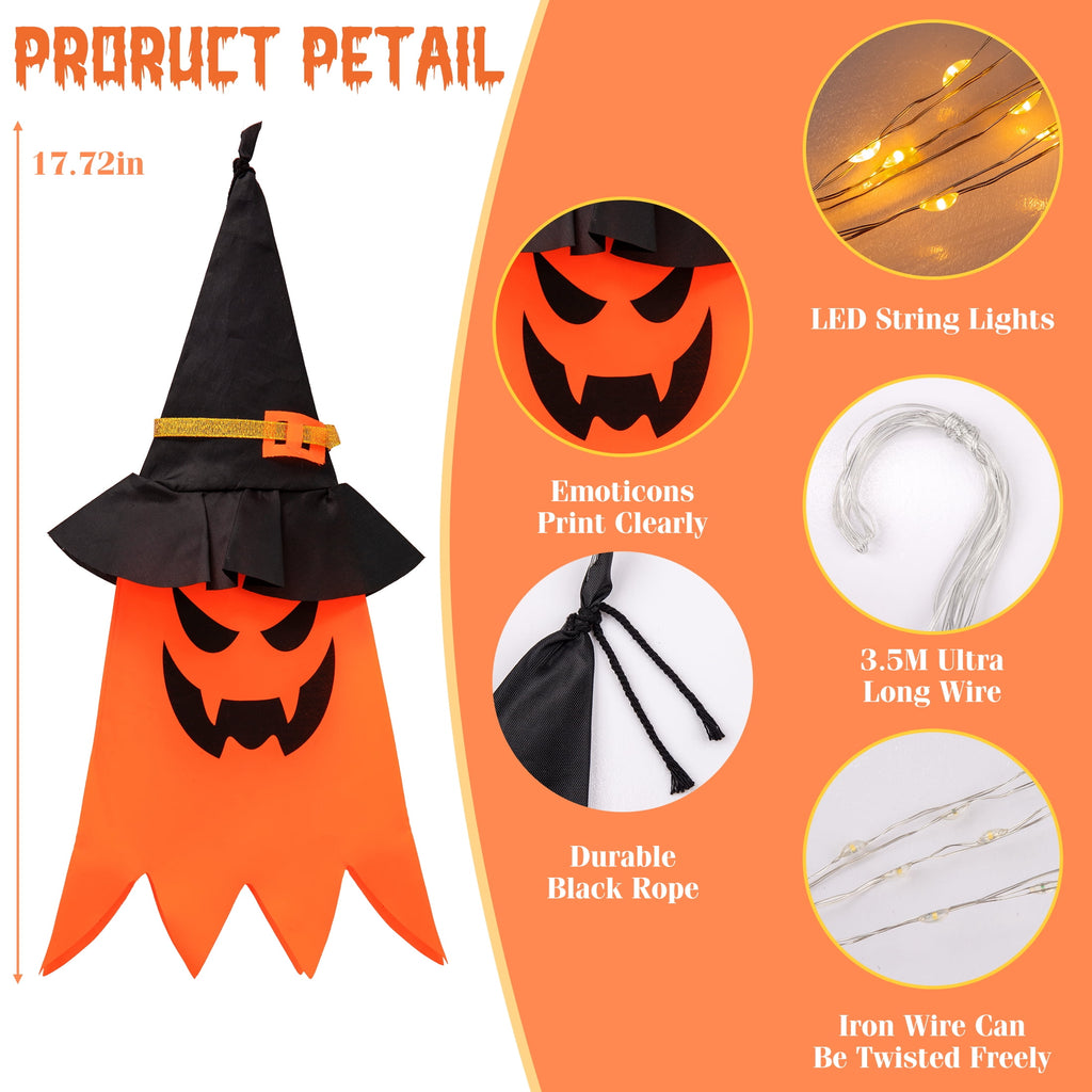 Scidweet Halloween Decorations Indoor Outdoor, 5 Pcs Halloween Lights Glowing Ghost Witch Hat Ornaments Gifts for Home Garden Yard