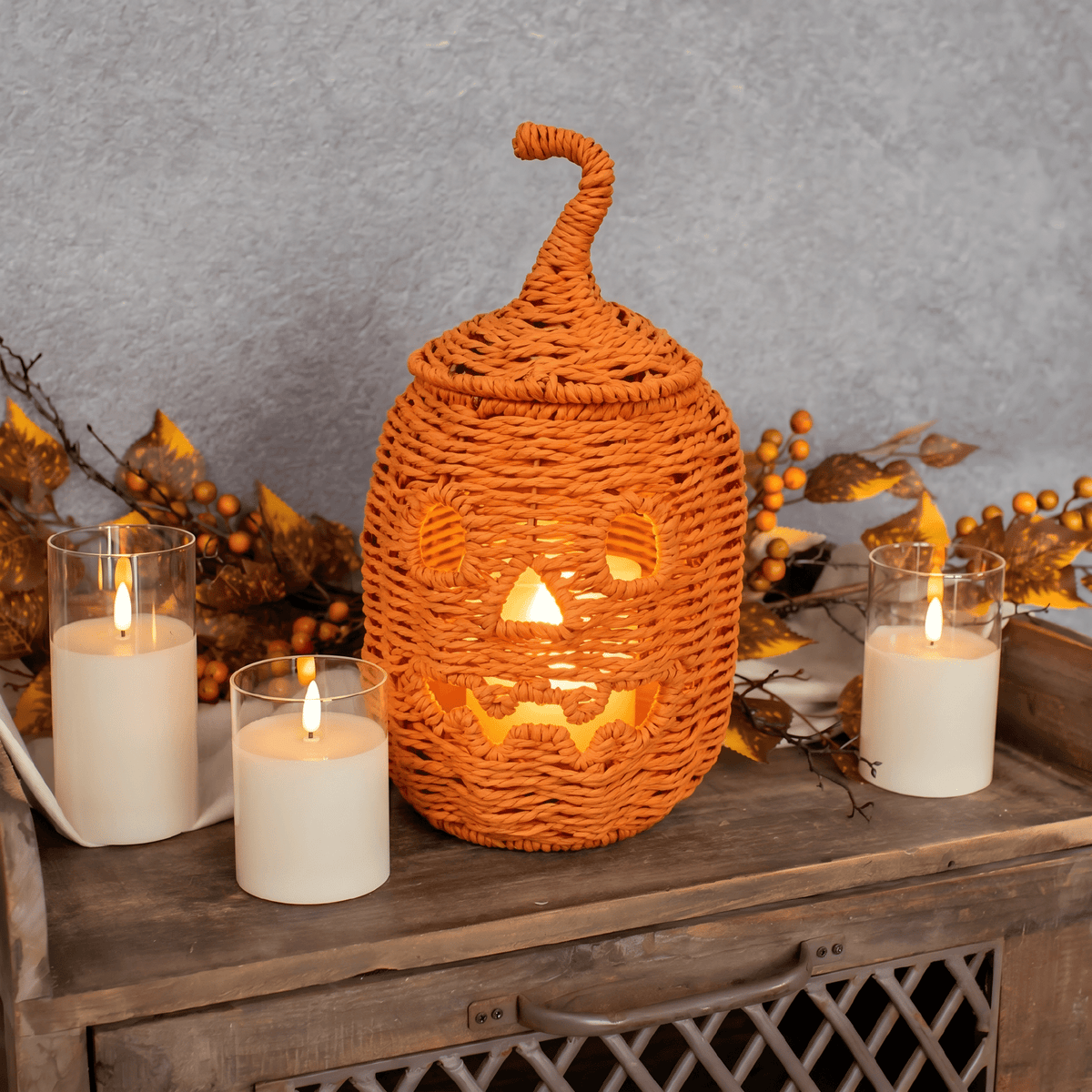Guvpev 12" Handcrafted Woven Ghost - White Faux Rattan & Metal Ghost Figurine, Halloween Spooky Table Centerpiece & Fall Porch Decor for Indoor Outdoor
