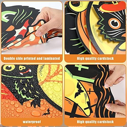 Containlol 12 Pcs Halloween Cutouts Vintage Pumpkin Witch Owl Wall Art