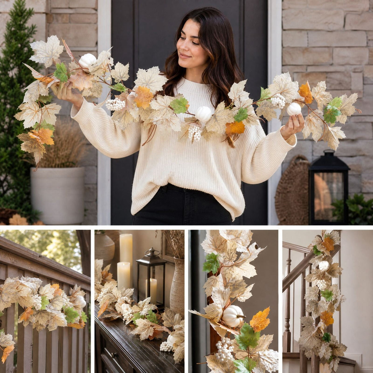 Spring Artificial Flowers Garland, 70 inch Fake Eucalyptus Vine Cherrys Blossoms Hanging Garland Rattan for Mantle Fireplace Wedding Indoor Outdoor Home Decor