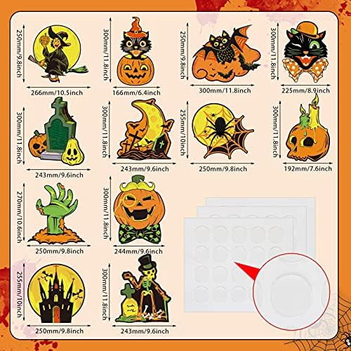 Containlol 12 Pcs Halloween Cutouts Vintage Pumpkin Witch Owl Wall Art