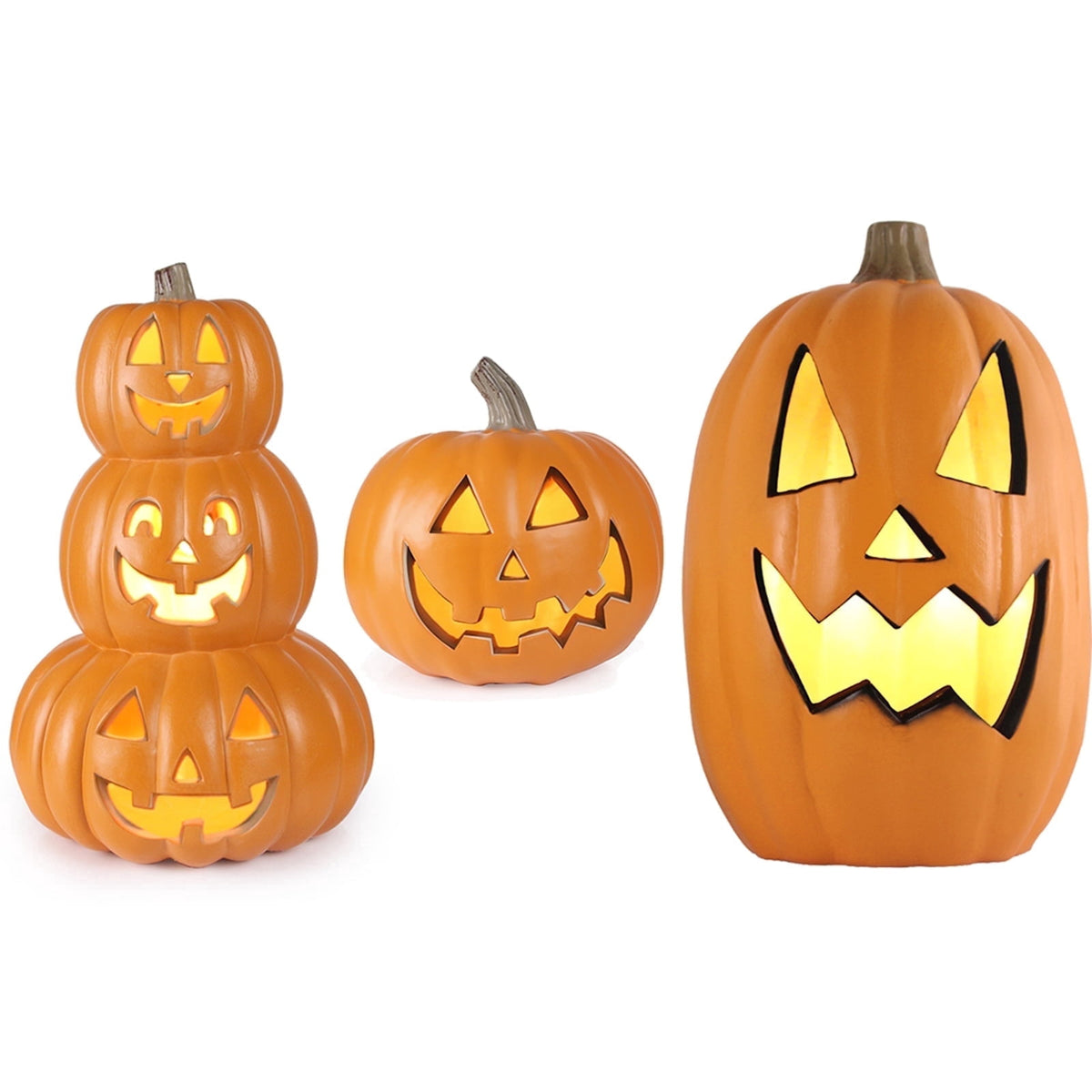 Gamexcel 3 Pack Light Up Jack O Lantern Pumpkins, 10/14/16 in Waterproof LED Halloween Decorations for Indoor Outdoor Porch Yard