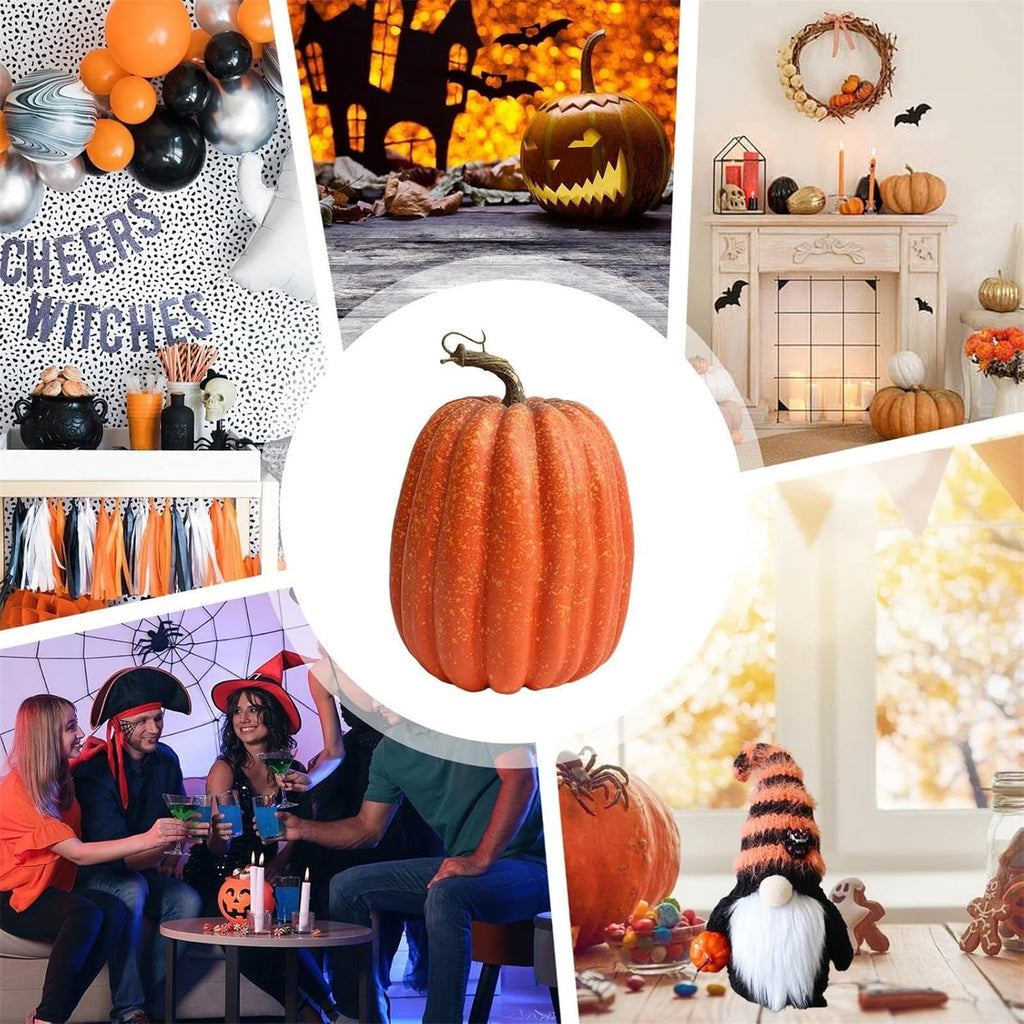 Richmoon 2 PCS 8 Inch Orange Pumpkins for Decorating - Large Artificial Foam Pumpkins for Fall Decor, Halloween, Thanksgiving, Paintable for DIY Crafts & Centerpieces