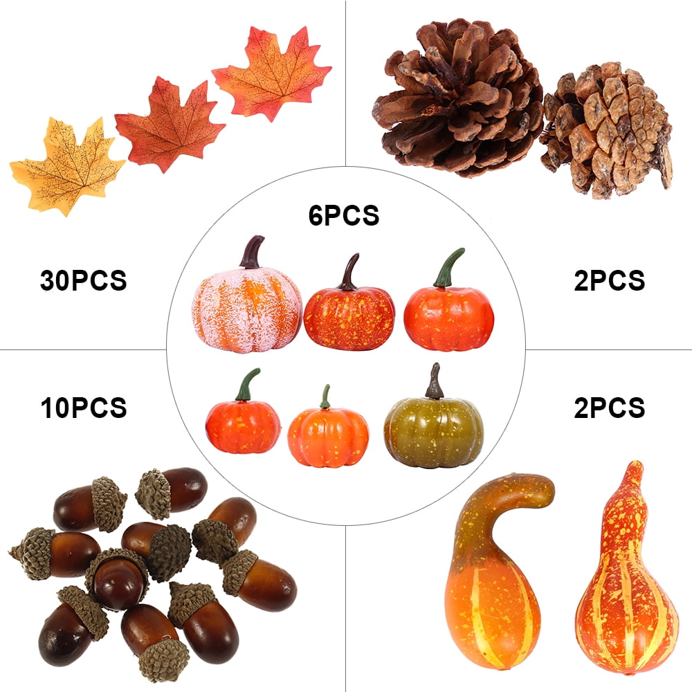 NO Autumn Thanksgiving and Halloween Artificial Pumpkins Gourds Cones, Set of 50