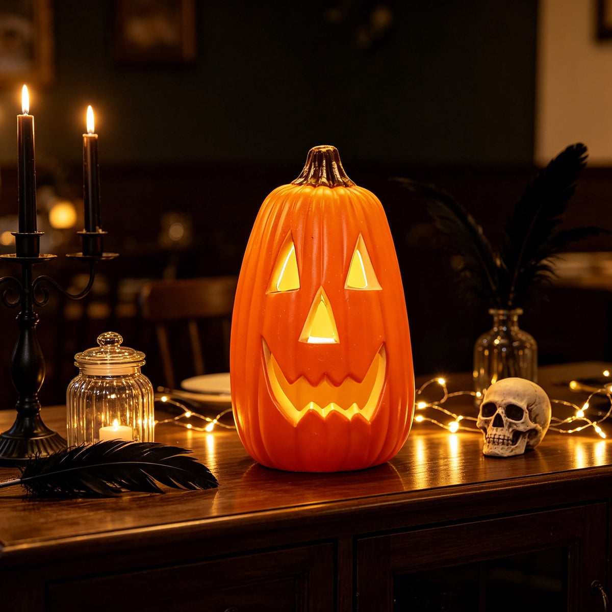 Halloween Lighted Pumpkin Decoration, Glowing Jack o Lanterns, Large LED Pumpkin Lamp with Warm Glow, Outdoor Yard Porch Halloween Decor, Holiday Display Ornament for Home Party
