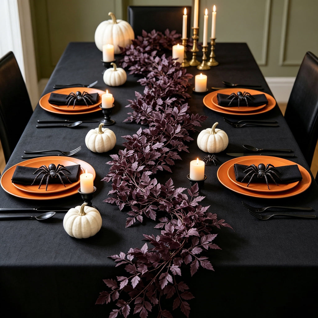 Halloween Black Garland with LED Lights 70.87 Inch Gothic Foliage for Mantel Stair Halloween Party Home Indoor Decor