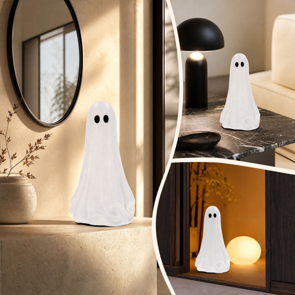 Wicker Ghost Decor, Halloween Decorations Indoor 12.2 Inch, Rattan Ghost Basket Tabletop Lamp Shade for Fall Home Mantel, Halloween Gift Ideal