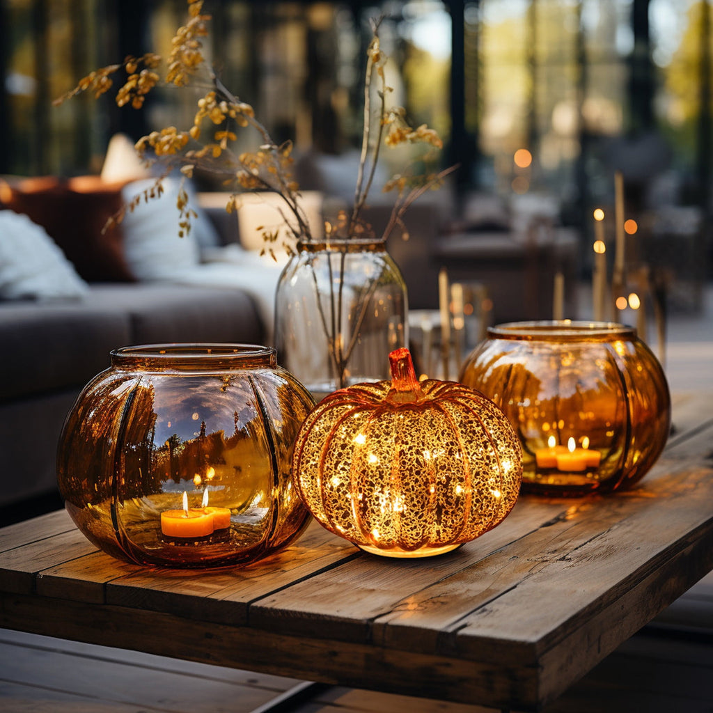 Clearance! 2024 New Halloween Glass Pumpkin Light with Lights Inside Battery Operated Led Pumpkin Light Ideal for Halloween Fall Decoration Thanksgiving Decor Xmas