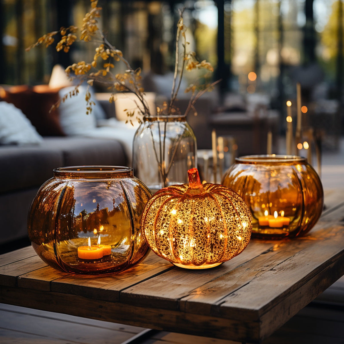 Clearance! 2024 New Halloween Glass Pumpkin Light with Lights Inside Battery Operated Led Pumpkin Light Ideal for Halloween Fall Decoration Thanksgiving Decor Xmas