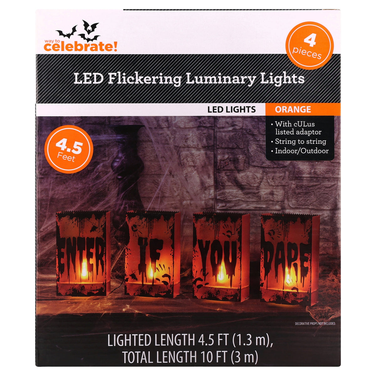 Indoor/Outdoor LED Enter if You Dare Flickering Luminary Lights, Orange, 4.5', Halloween by Way To Celebrate