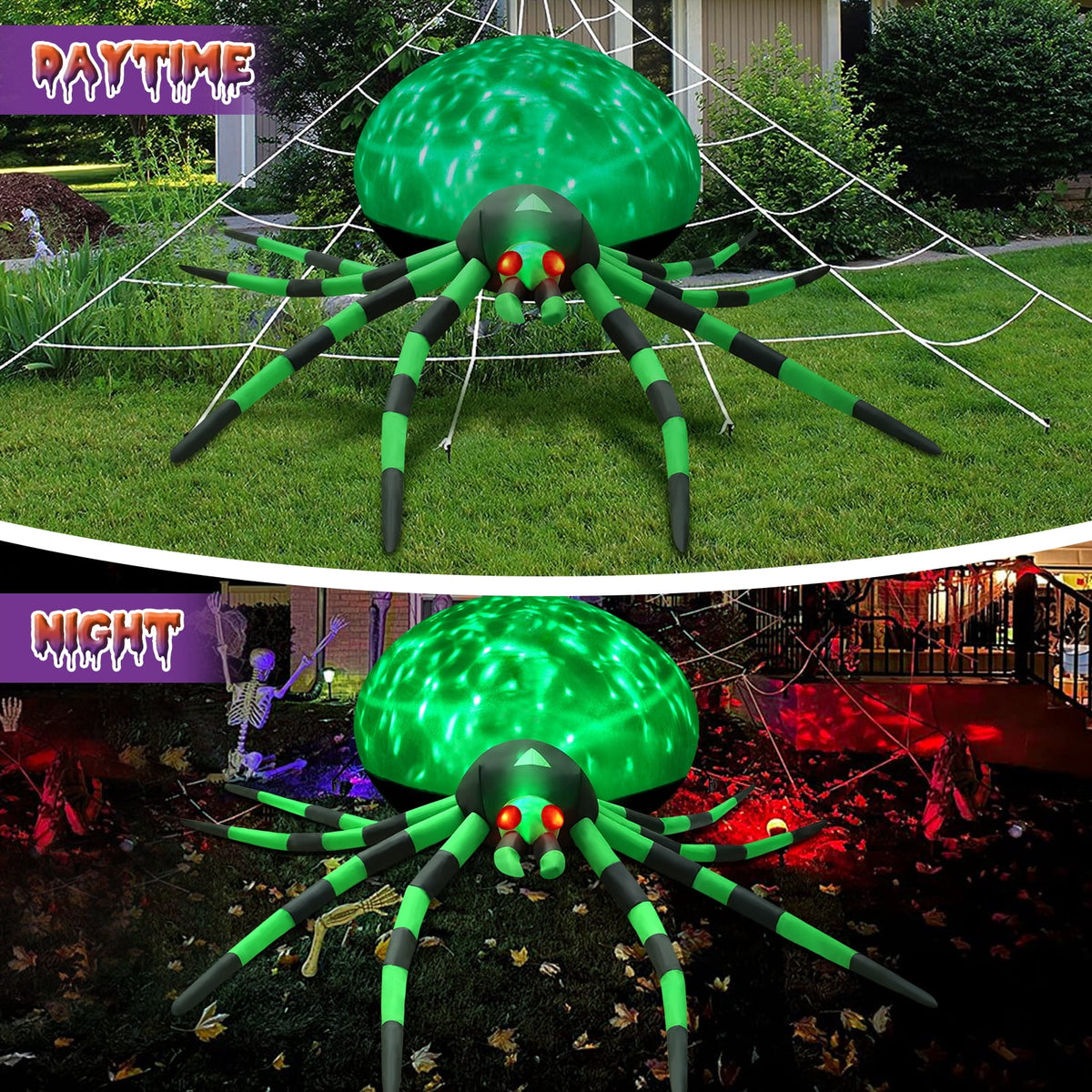 Yexmas 8FT Halloween Inflatables Outdoor Decorations Giant Spider Decorations with LED Lights and Air Pump Blow up Inflatable, Purple