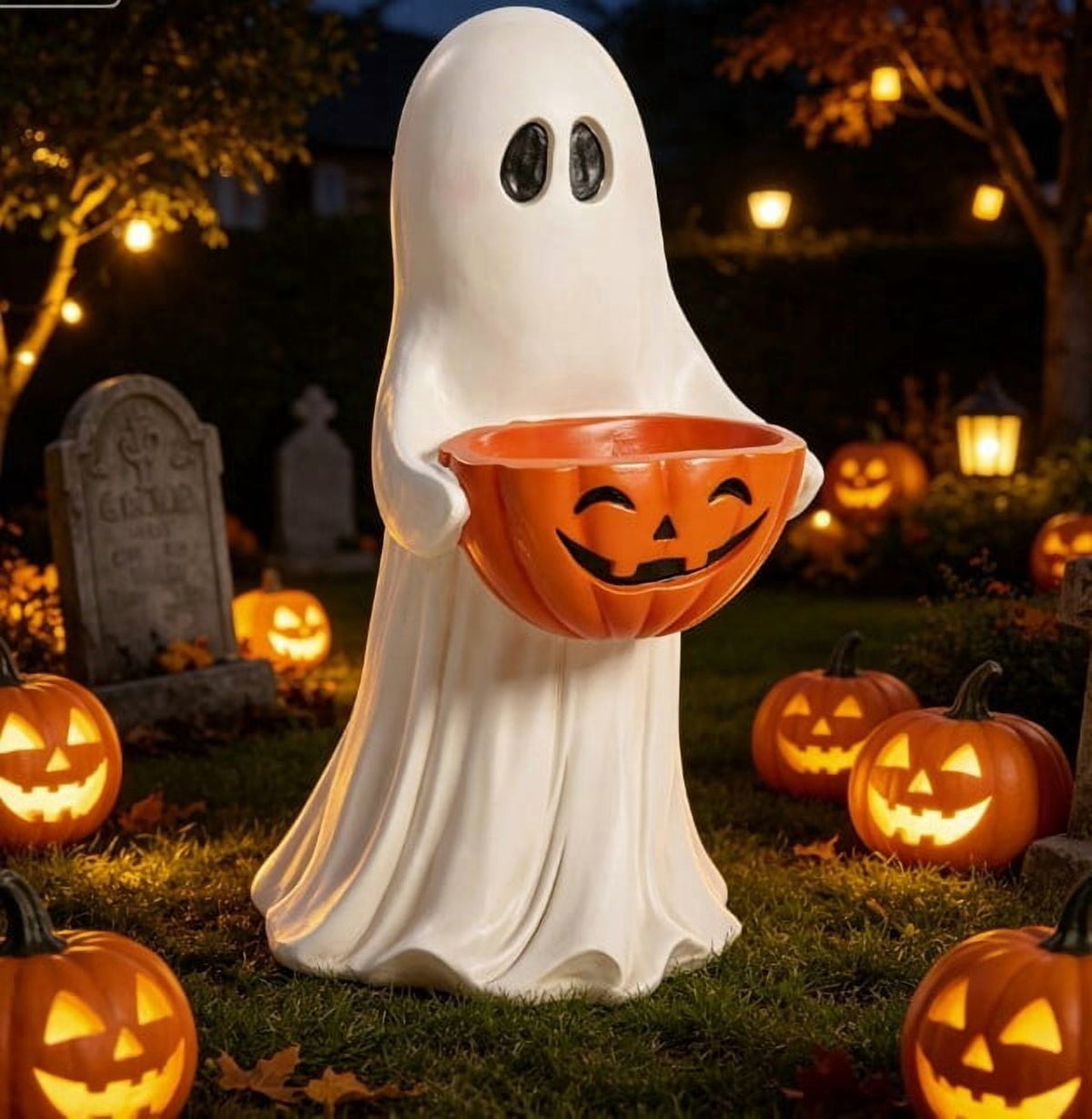 Fall Decorations for Home, 7.9in Lighted Halloween Scarecrow Dog Figurine, Resin Thanksgiving Halloween Garden Dogs Figurines for Autumn Harvest Porch Yard Garden Decor