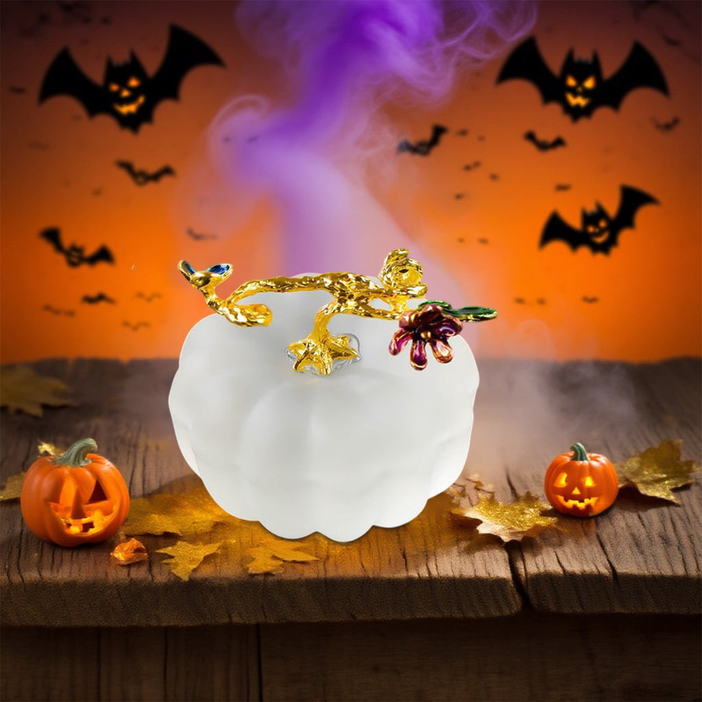 Chanana Mini Crystal Pumpkin Collectible Figurines, Hand Blown Glass Pumpkin Figurine, Glass Paperweight Tabletop Decorative Ornaments for Fall Harvest Thanksgiving Halloween Home Decor