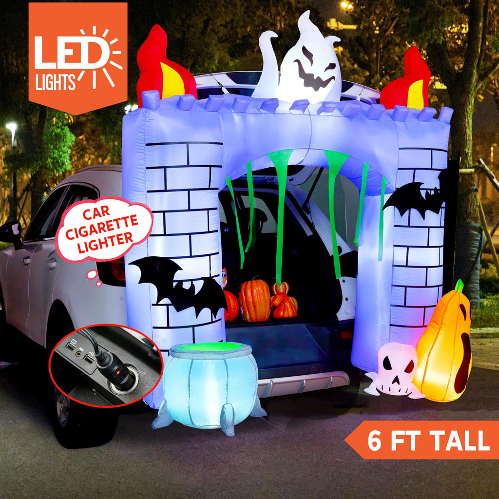 Joyfy 5 FT Halloween Inflatable Ghost Decoration with Colorful LEDs,Trunk or Treat Car Decorations Kit Ghost Trio with Built-in LED Light for Halloween Party Indoor,Outdoor,Yard,Garden Decor