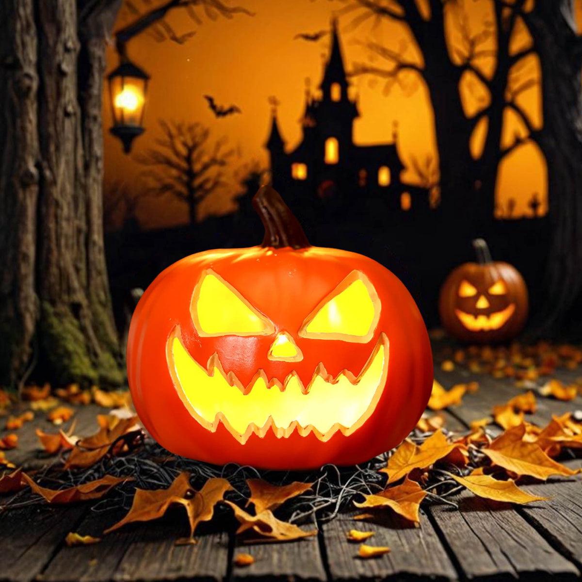 SRUILUO Halloween Light up Jack-O-Lantern, Fall Thanksgiving Pumpkin Light Decorations, Pumpkin Prop with LED Light, Halloween Tabletop Decorations Props for Indoor Outdoor Decor (No Battery)