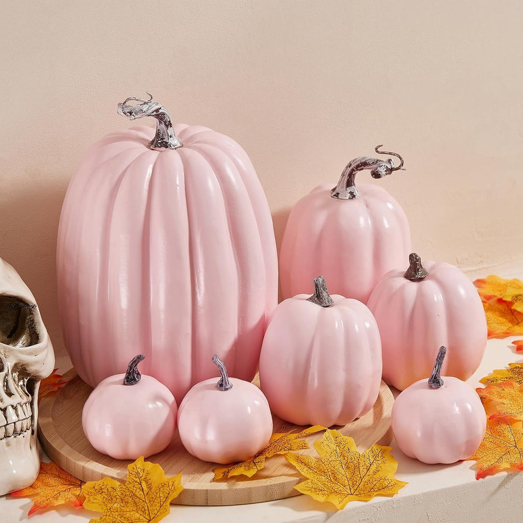 7Pcs Fake Pumpkins Artificial Plastic Pumpkins Decorations Foam Pumpkins for Fall Halloween Home Decor (Blue, One Size)