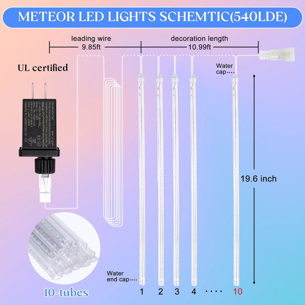 Scidweet Christmas String Lights, 20 inch 10 Tubes 540 LED Icicle Twinkle Meteor Shower Lights Outdoor for Christmas Halloween Holiday Party Home Decor, Blue
