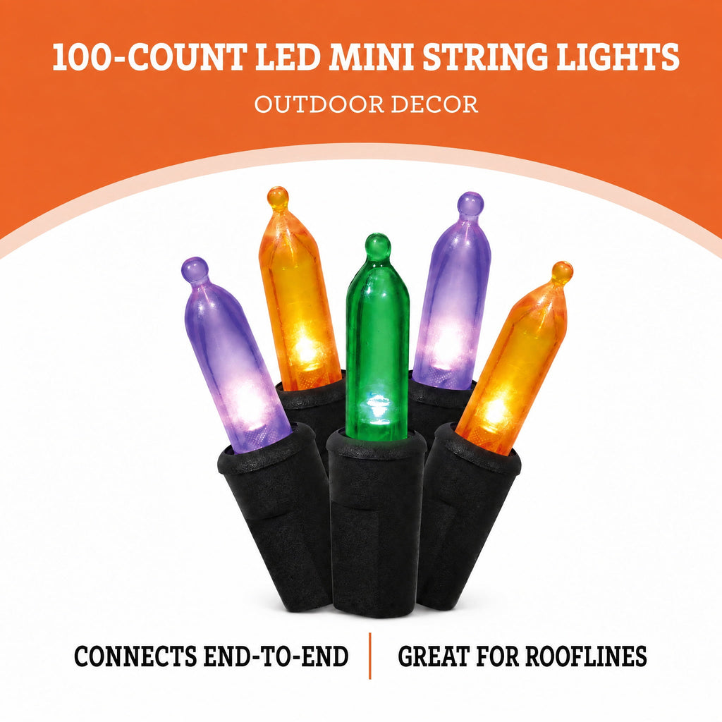 Indoor/Outdoor 100-Count LED Mini String Lights, Orange, 19.5', Halloween by Way To Celebrate
